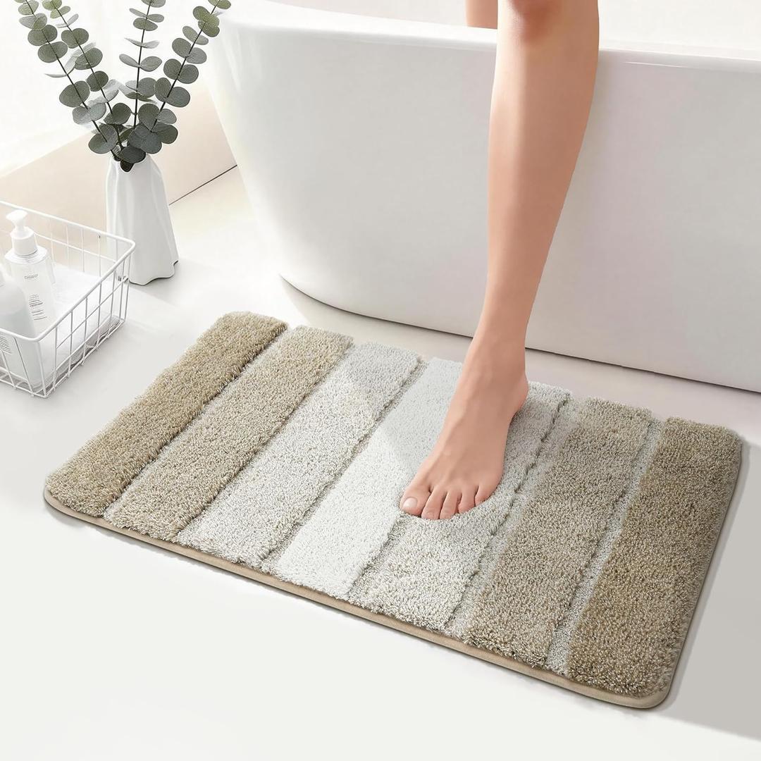 COSY HOMEER Bathroom Rugs 30"x20", Ultra Soft Absorbent Bath Mat with Non-Slip TPR Backing, Machine Washable Shaggy Rug for Bathroom Floor, Beige (1'8" x 2'6" (Rectangular))