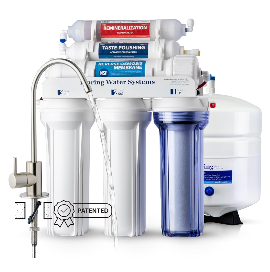 iSpring RCC7AK-BN NSF Certified, 75 GPD, Alkaline 6-Stage Reverse Osmosis System, pH+ Remineralization RO Water Filter System Under Sink Patented Top-Mounted Faucet Design for Easy Installation