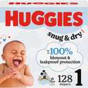 Huggies Size 1 Diapers, Snug & Dry Newborn Diapers, Size 1 (8-14 lbs), 128 Count, Packaging May Vary