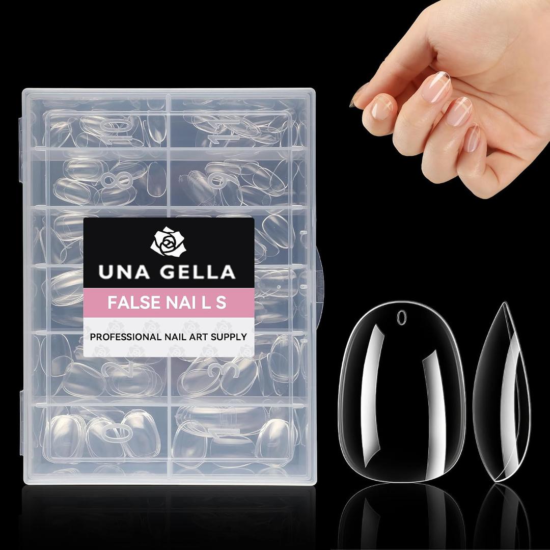 UNA GELLA Short Round Nail Tips 216Pcs Short Round Tips Press on Nails 12 Sizes Short Oval Round Tips for Full Cover Nail Tips Clear Round-Shaped Tips Soft Gel Fake Nails Extension for DIY Nail Salon