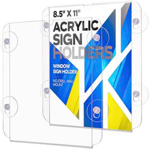 Kingrol 2 Pack 8.5x11 Acrylic Sign Holders with Suction Cups, Window Sign Holder, No-Drill Wall Mount - Durable Display & Quick Paper Change for Office, Store & Restaurant Ads