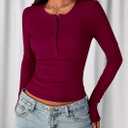 PRETTYGARDEN Womens Casual Long Sleeve Tops 2026 Fall Crew Neck Fitted Henley Shirts Basic Tee Blouse Knit Going Out Outfits (XXL)