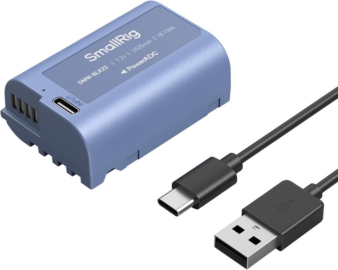 SMALLRIG 2520mAh Replacement USB-C Battery for Panasonic DMW-BLK22, 2.5H Fully Charged, for Panasonic LUMIX GH5 / S5, for LUMIX G5 II, S5 IIX, GH7, GH6, S9, G9 II (Blue)