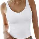 REORIA Tank Tops for Women Double Lined V Neck Summer Casual Basic 2026 Trendy Workout Going Out Clothes, Large