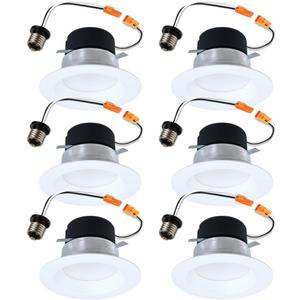 HALO 4 inch LED Recessed Lights with Selectable Color Temperature Dimmable Baffle Can Light Trim 6-Pack for Indoor Outdoor Ceiling Installation LT4069FS1EWHR 6-Pack (5 CCT)