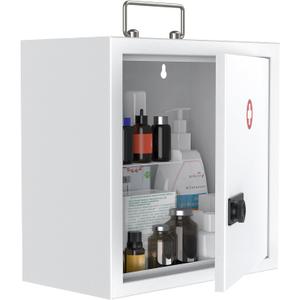 Uniclife Wall Mount Medicine Cabinet with Combination Lock & Handle Locking First Aid Cabinet Lockable Medical Cabinet Medium Medicine Organizer Secure Steel Wall Cabinet Metal Storage Box, White