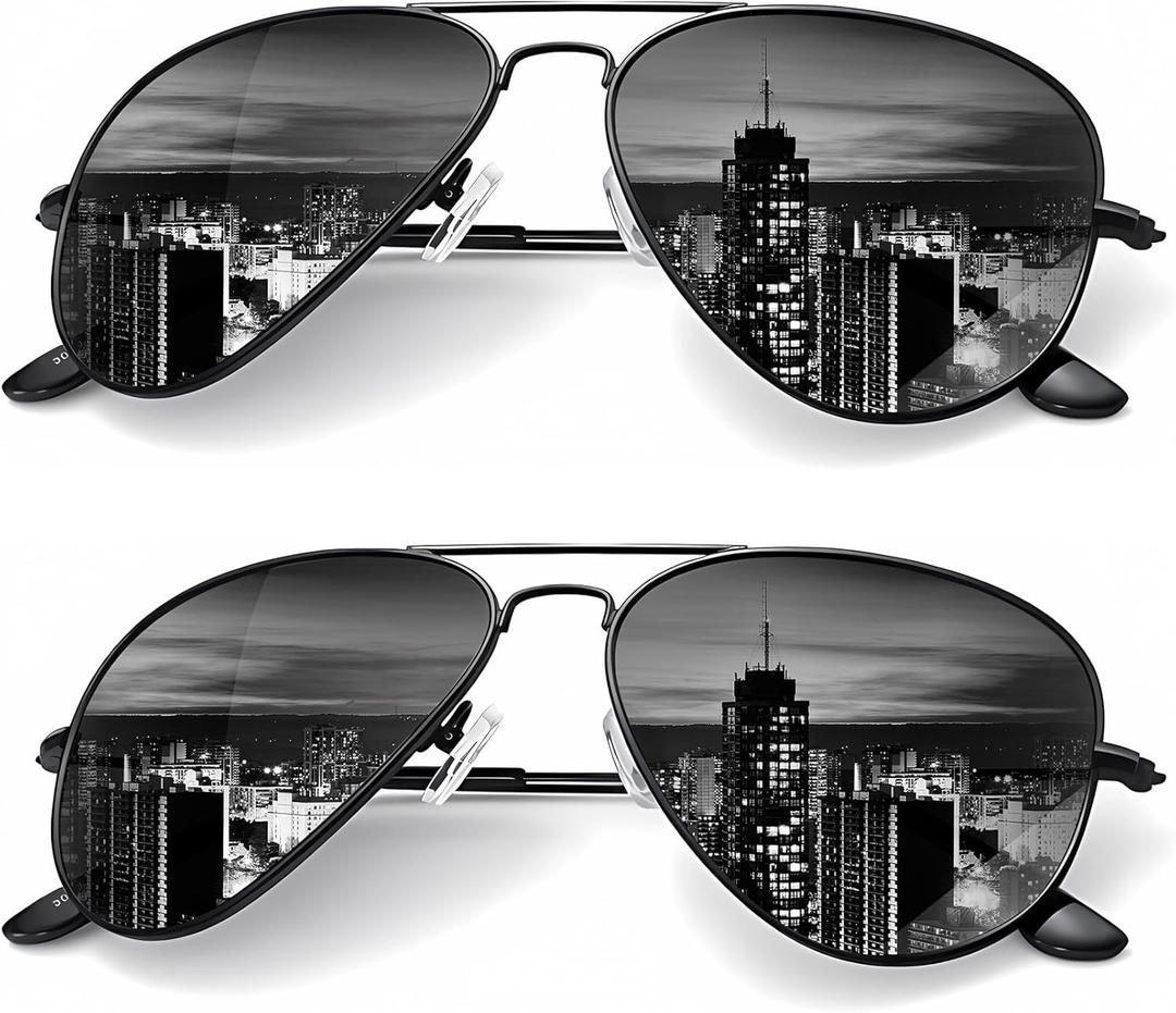 KALIYADI Classic Aviator Sunglasses for Men Women Driving Sun glasses Polarized Lens UV Blocking (E(2 Pack) Black)