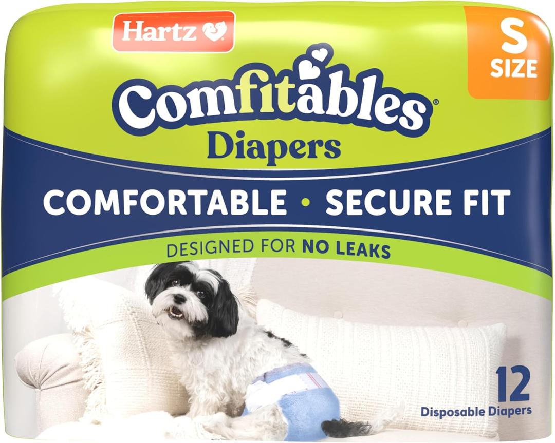 Hartz Comfitables Disposable Dog Diapers, Size Small 12 Count, Comfortable & Secure Fit, Easy to Put On, Super Absorbent Male and Female Diaper