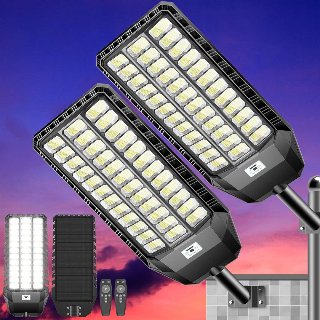 CEDIO Solar Street Lights Outdoor, Large Solar Parking Lot Lights High Lumens LED Commercial Street Light Dusk to Dawn with Motion Sensor IP67 Waterproof 2PC (SSL-9500W)