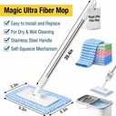 Convenient Cloth Changing Mini Mop Flat Push Design, Lazy Portable Self-Squeeze Mop Set, Wall-Mountable Durable Handle & Non-Slip Grip, Reusable Pads for Home Use with 5 Cloths Included