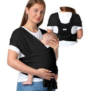 Momcozy Baby Wrap Carrier Skin-Friendly Fabric, Easy to Wear Baby Carrier Sling T-Shirt Design, Hands Free Baby Carriers Newborn to Toddler 8-35lbs, Adjustable Buckle Suit for Waist 27-47inch, Black