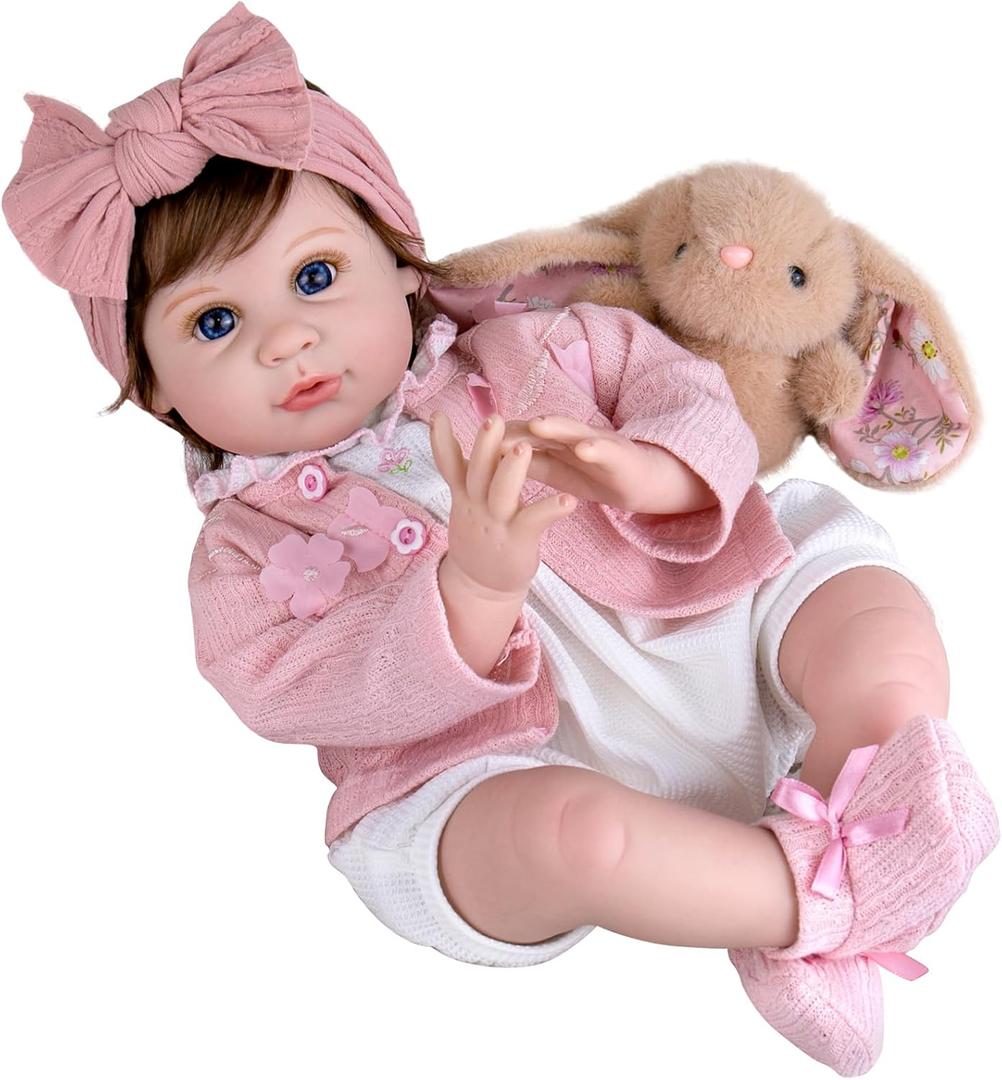 Aori Realistic Reborn Baby Dolls - 22 Inch Lifelike Baby Girl with Feeding Bottle & Pacifier, Weighted Cloth Body for True-to-Life Feel, Gift for Kids Ages 3+ (Pink)