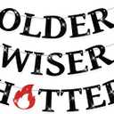 Set of 3 Pre-Strung Older Wiser Hotter Banner,No DIY Glitter Funny Happy Birthday Party Bannerfor Men Women, Glitter Birthday Party Decorations(Black+Red)