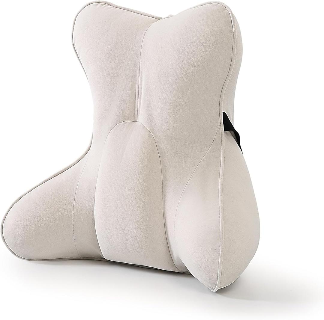 Lumbar Support Pillow(Pat. Pend)  Multi-Functional Ergonomic Back Cushion for Sofa Chair, Car Seat & Sofa, Reading Pillow with Firm Multi-Zone Support to Relieve Lower Back Pain, Misty White (17.7")