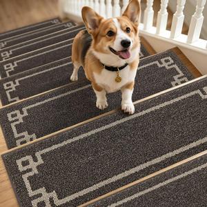 BEQHAUSE Stair Treads for Wooden Steps Non Slip Washable 15Pack Carpet Stair Treads with Reusable Residue Free Backing Soft Polyester Stair Rugs Indoor for Kids Elders and Dogs 9x28,Brown