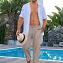 Runcati Mens Casual Pants Drawstring Elastic Waist Lightweight Cropped Linen Pants Summer Yoga Beach Trousers (Small, Khaki)