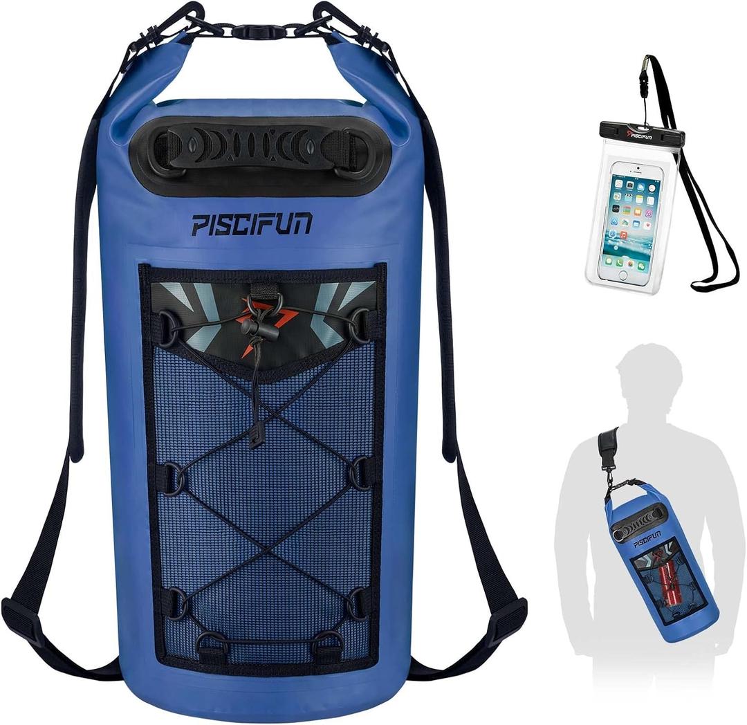 Piscifun Dry Bag, Waterproof Floating Backpack 10L/20L/30L/40L with Waterproof Phone Case for Boating, Kayaking, Fishing (Sapphire Blue)