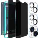 Ferilinso for iPhone 13/14 Privacy Screen Protector 2 Pack 9H Anti Spy Tempered Glass Privacy Screen with 2 Pack Camera Lens Protector Case Friendly Accessories