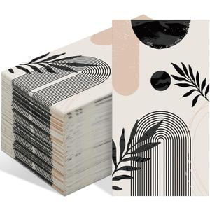 Tinlade Disposable Hand Napkins Guest Towels Disposable Bathroom Hand Napkins Guest Decorative Kitchen Towels for Party Dinners Wedding Bathroom(100 Pcs,Black Boho)