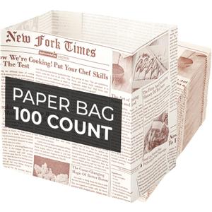 Restaurantware Bag Tek 4.3 x 2.5 x 3.8 Inch Treat Bags 100 Sturdy Take Out Bags - Flat Bottom Microwavable Sepia Newsprint Paper Snack Bags Freezable Great For Restaurants Cafes And Bakeries