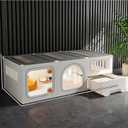 Cat Cage With Litter Box, DIY Cat Enclosures Cat Kennel, Playpen Detachable Indoor Cat Enclosure for Kitty, Rabbit, Ferret Guinea Pig, Grey