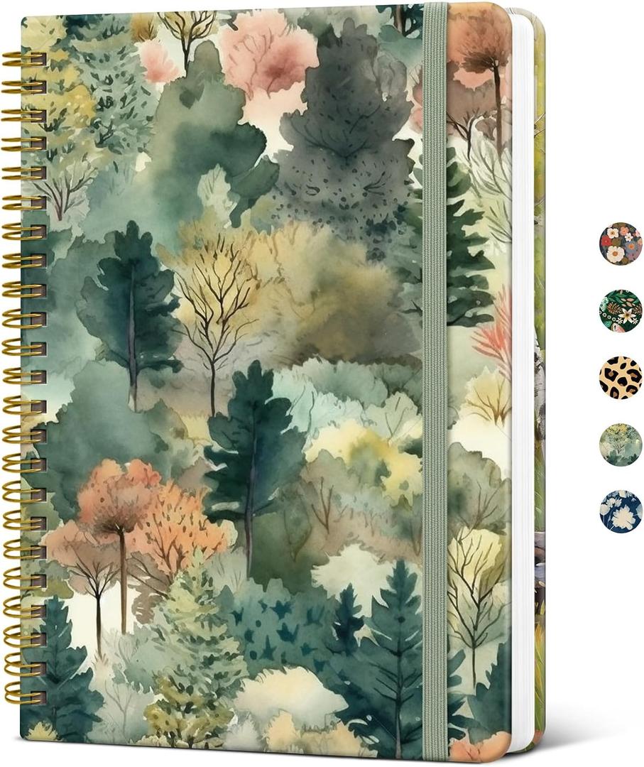Aesthetic Journal for Women, A5 Hardcover Spiral Notebook, College Ruled Lined Journal for Writing & Note Taking, 140 Pages, Misty Woods
