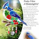 KY&BOSAM Blue Bird Suncatcher Merry Christmas Stained Glass Panel Suncathers for Windows Wind Chime Hanging Ornament with Pressed Flower and Metal Heart Charm Birthday Gift for Women Christmas Decor