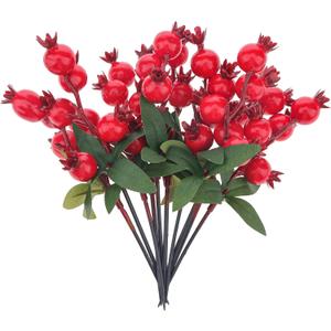 10pcs Realistic Mini Fake Pomegranate Branches Artificial Christmas Holly Berry Stem DIY Decoration Vase Bouquet Home Wedding Party