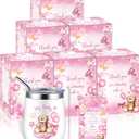 Hoolerry 6 Set Baby Shower Game Prizes 12 oz Insulated Stainless Steel Tumbler Cup with Lids, Straws, Cleaning Brush, Cards & Gift Boxes Return Gifts for Guests(Pink,Pink Bear)