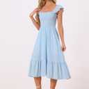 Allegra K Boho Midi Dress for Women's Square Neck Ruffle Tiered Flowy Smocked Sundress (Blue, XS)