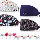 Chicingyou 4 Pcs Nurse Scrub Caps for Women Nursing Working Caps with Button and Sweatband Adjustable Elastic Scrub Hats
