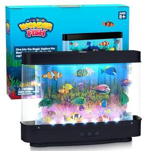 Artificial Fish Tank Virtual Ocean Toy with 2H or 6H Timer, Dimmable Lights, Mini Desk Decor, Colorful Aquarium, Motion Lamp Night Light for Kids with Moving Fish