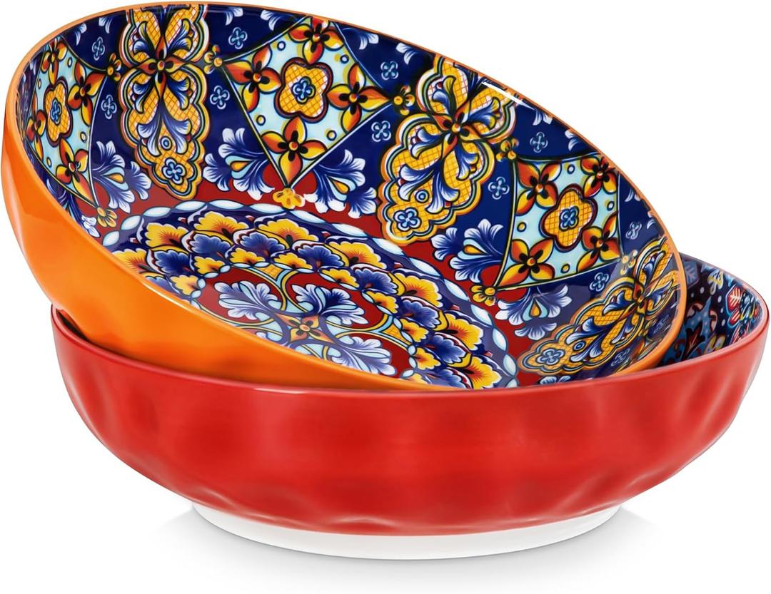 vancasso Large Serving Bowls, 78 Oz Extra Large Salad Bowls Set of 2, Bohemian Decorative Bowls for Salad, Fruit, Pasta and Dinner, Serving Dishes Set for Party, Dishwasher & Microwave SafeRed