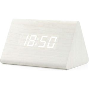 OCT17 Wooden Wood Clock, New Version LED Alarm Digital Desk Clock Adjustable Brightness, Alarm Time, Displays Time Date Temperature - White