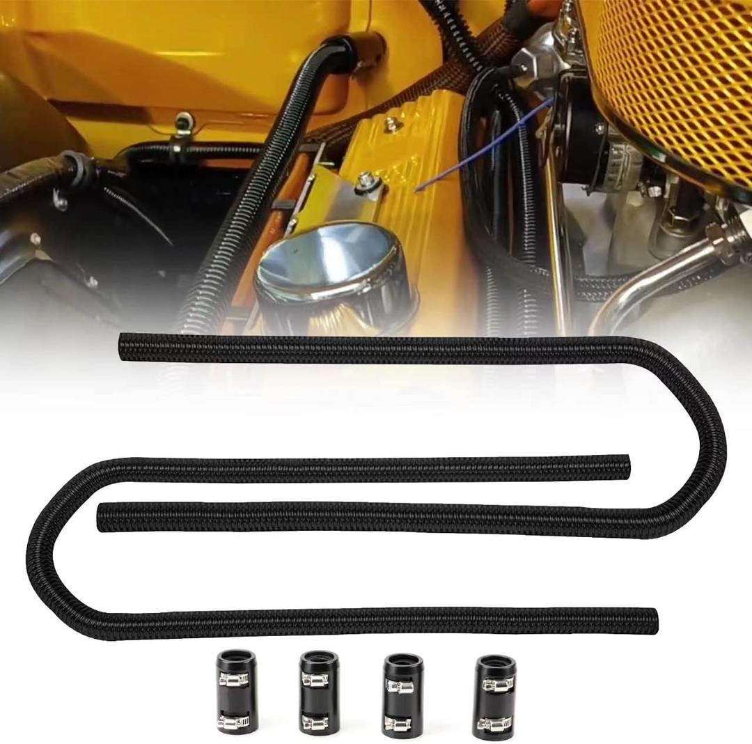 44" Flexible Heater Hose Kit Stainless Steel Universal Water Hoses Adapter Fits 5/8" 3/4" Necks, Heater Hose*2 (4 Chrome Caps,Black)