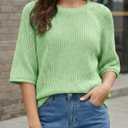 Saodimallsu Womens Short Sleeve Sweaters Crochet Knit Casual Crew Neck Lightweight Summer Trendy Sweater Tops
