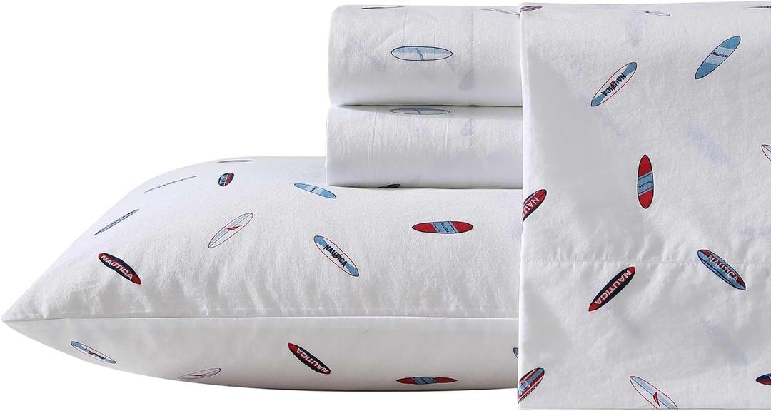 Nautica - Queen Sheets, Cotton Percale Bedding Set, Casual Home Decor (High Surf Navy, Queen)