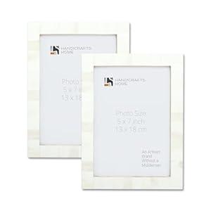 Handicrafts Home White 5x7 Picture Frame Set of 2 for Holiday Gifting Handmade Photo Frame for Modern Minimalist Home Decor, Wedding Gift, Farmhouse Wall Decor, Vintage Bone inlay Frames