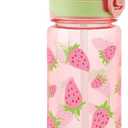 Kids Water Bottle for School, 20 Oz Plastic Straw Water Bottle with Silicone Spout and Leakproof Cover, Dishwasher Safe (Strawberry)