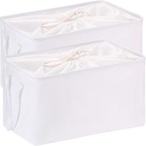 Hinwo 102L XXL Storage Bins, 2-Pack Closet Organizers and Storage, Foldable Clothes Storage Baskets with Handles, Containers for Clothing, Blanket, Comforters, Toys, Bedding (White)