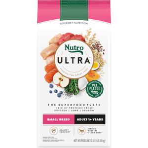Nutro Ultra Adult Small Breed Dry Dog Food, Chicken, Lamb and Salmon Protein Trio, 3.5 lb Bag