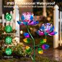 Solar Wind Spinner Outdoor Metal Garden Decor – 2-in-1 Kinetic Double Lotus Flower Stake with Glowing Fiber Optic Lights, Multi-Color Spinning Yard Art Sculpture for Patio, Lawn, and Pathway