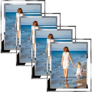 Hoikwo Bulk 8x10 Picture Frames, 4 Packs Silver Photo Frames 8 by 10, Glass Wedding Frames 8x10, Clear Mirror Wedding Photo Frames, Only for Tabletop Display Vertically or Horizontally