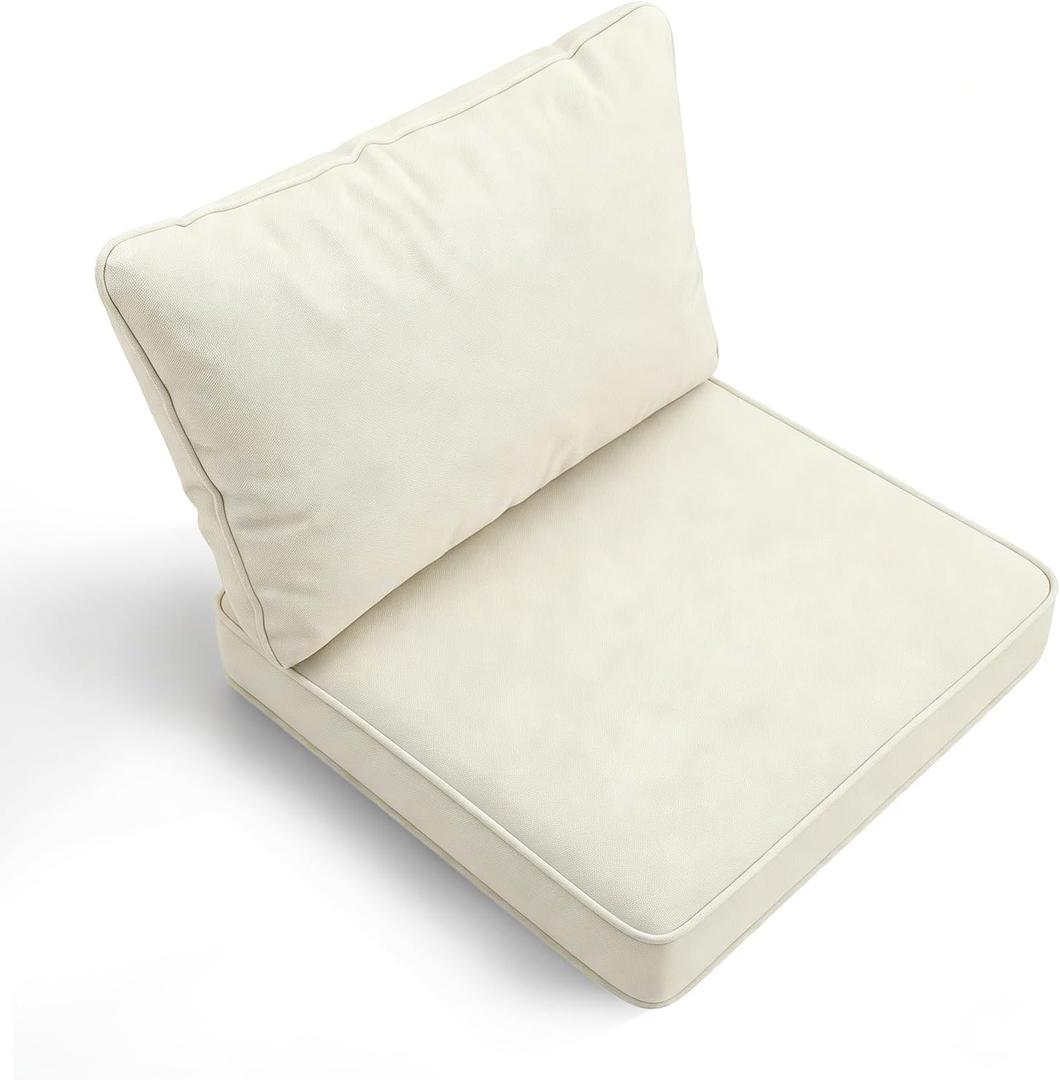 Loungewave Patio Chair Cushions Set, Outdoor Chair Cushions Set of 2, Waterproof Patio Furniture Cushions 24x24 Inch, 4" Thickened Outdoor Seat Cushions for Chair, Removable Cover, Beige
