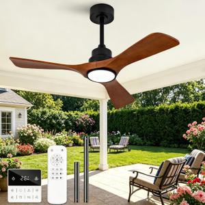 42 Inch Ceiling Fans with Lights and Remote, Wood Ceiling Fan with Light, Wall Switch, Dimmable, Reversible DC Motor, Memory Function, Modern Indoor Outdoor Black Ceiling Fans for Patios Bedroom