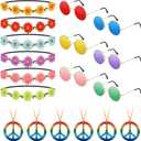 NEBURORA 18Pcs Hippie Costume Accessories Set 60s 70s Hippie Costume Accessories Set Daisy Headband Peace Sign Necklaces Hippie Sunglasses Costume Supplies for Carnival Party