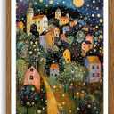 AVECCO Gustav Klimt Style Village Night Wall Art Framed Canvas 20x30 inch