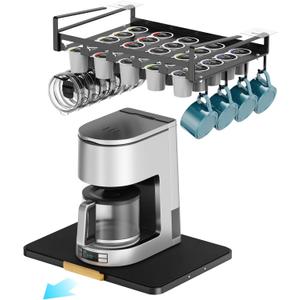 GSlife Appliance Slider and K Pod Storage Basket - 2 in Set of Sliding Tray for Coffee Maker and Under Shelf Storage for K Pod Coffee, Appliance Rolling Tray with Mat for Countertop, Bunlde