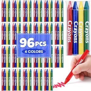 FUMILE 24 Sets of 4 Colors Crayons (96 Count), Crayons Bulk Individual Packs, Non-Toxic Mini Crayon for Kids Party Favors, Restaurants, School Supplies, Travel and More Events
