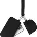 Mini Zip Around Wristlet Keychain Wallet for Women Detachable Dual Pouch Wristlet Portable Phone Coin Purse Coin Pocket (Black+Silver)